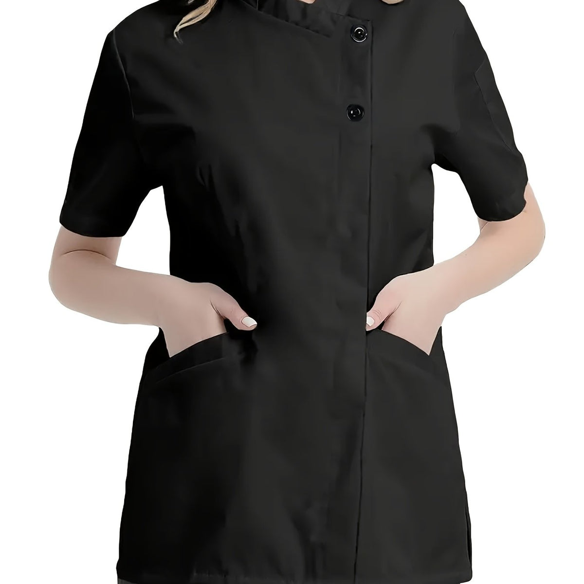 Chemise grande taille, col croisé, manches courtes — matière : polyester Image