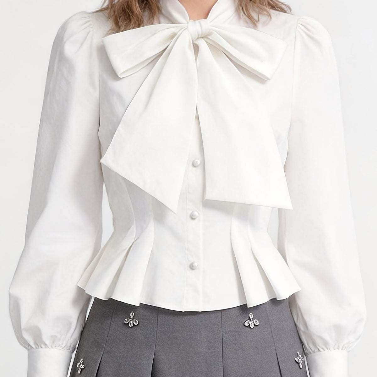 Chemisier grande taille, coupe ajustée, volants — matière : polyester Image