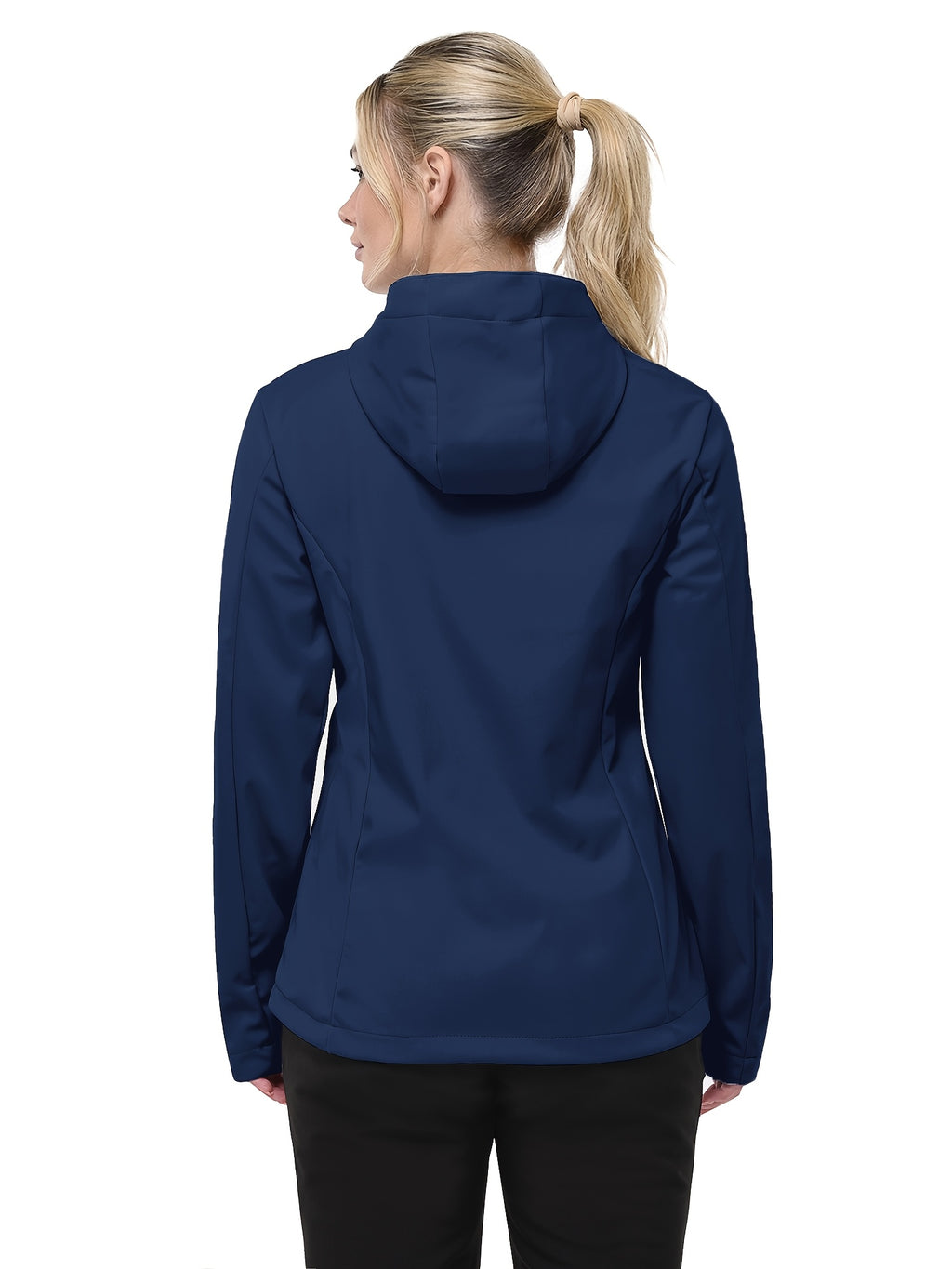 Veste grande taille, coupe ajustée, capuche, détail du col