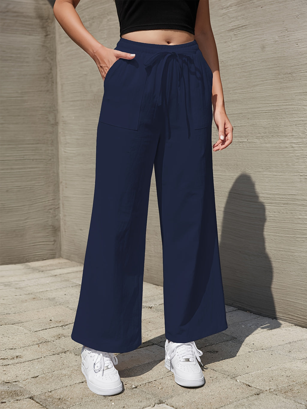 Pantalon en lin grande taille — Sept teintes, poches devant