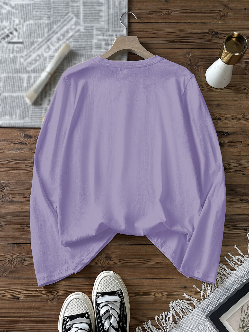 Top grande taille, col rond, manches longues, toucher naturel, autre coloris