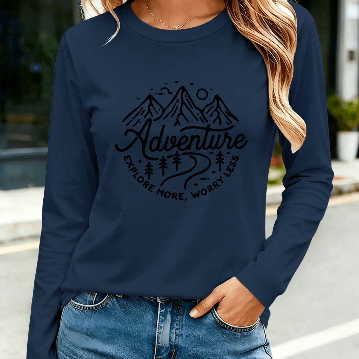 T-shirt grande taille, col rond, manches longues, toucher naturel — composition : 100% Coton
