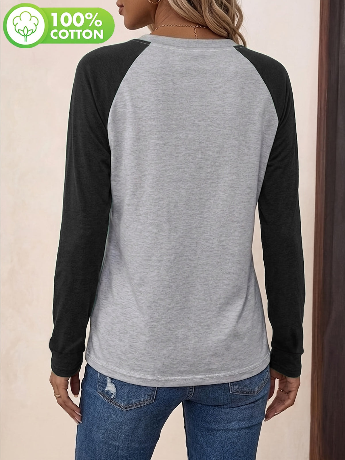 T-shirt grande taille, coupe ample, manches longues, toucher naturel, vu de dos