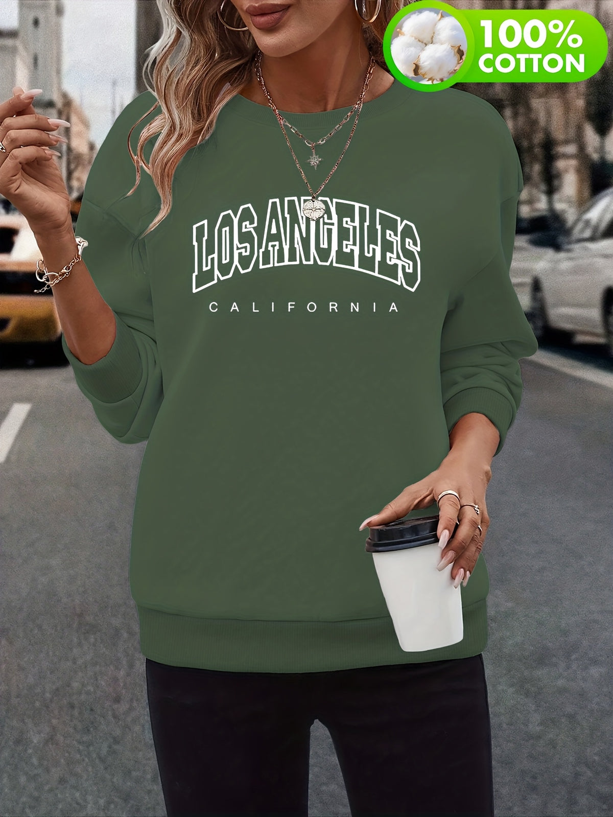 Sweat grande taille, col rond, capuche, toucher naturel, vue de profil