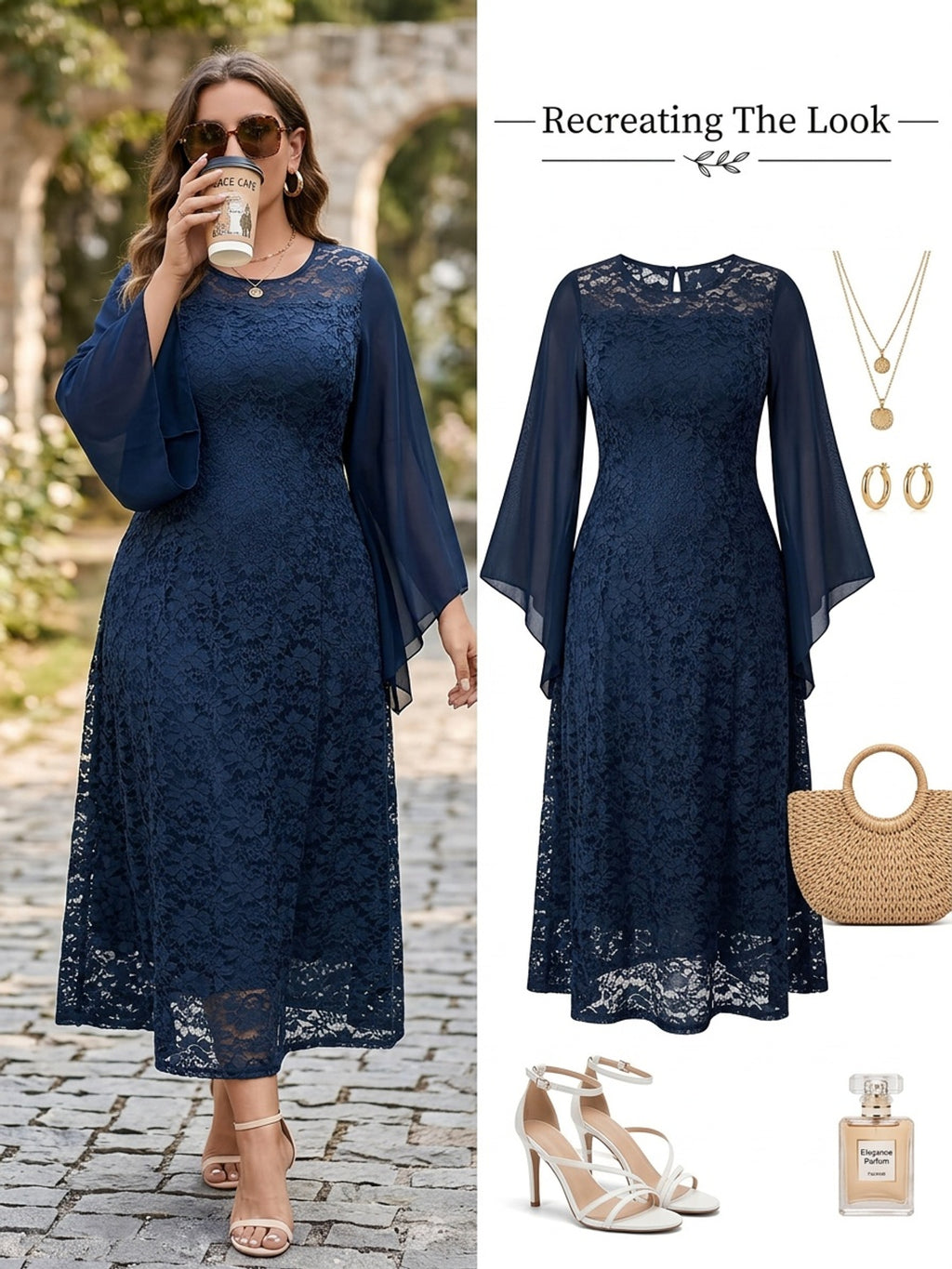Robe en dentelle grande taille — Mi-longue à manches voile