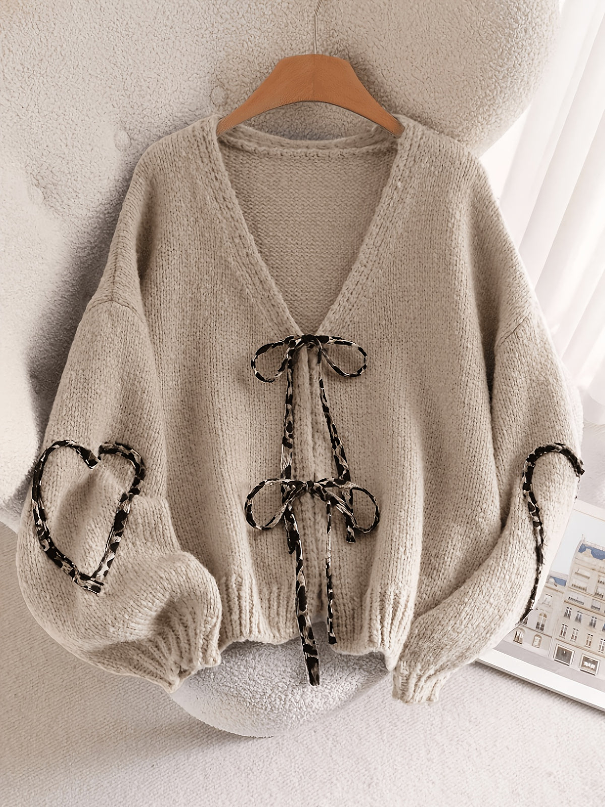 Cardigan grande taille à rayures, coupe oversize, col V, cordon de serrage — composition : 100% Polyester