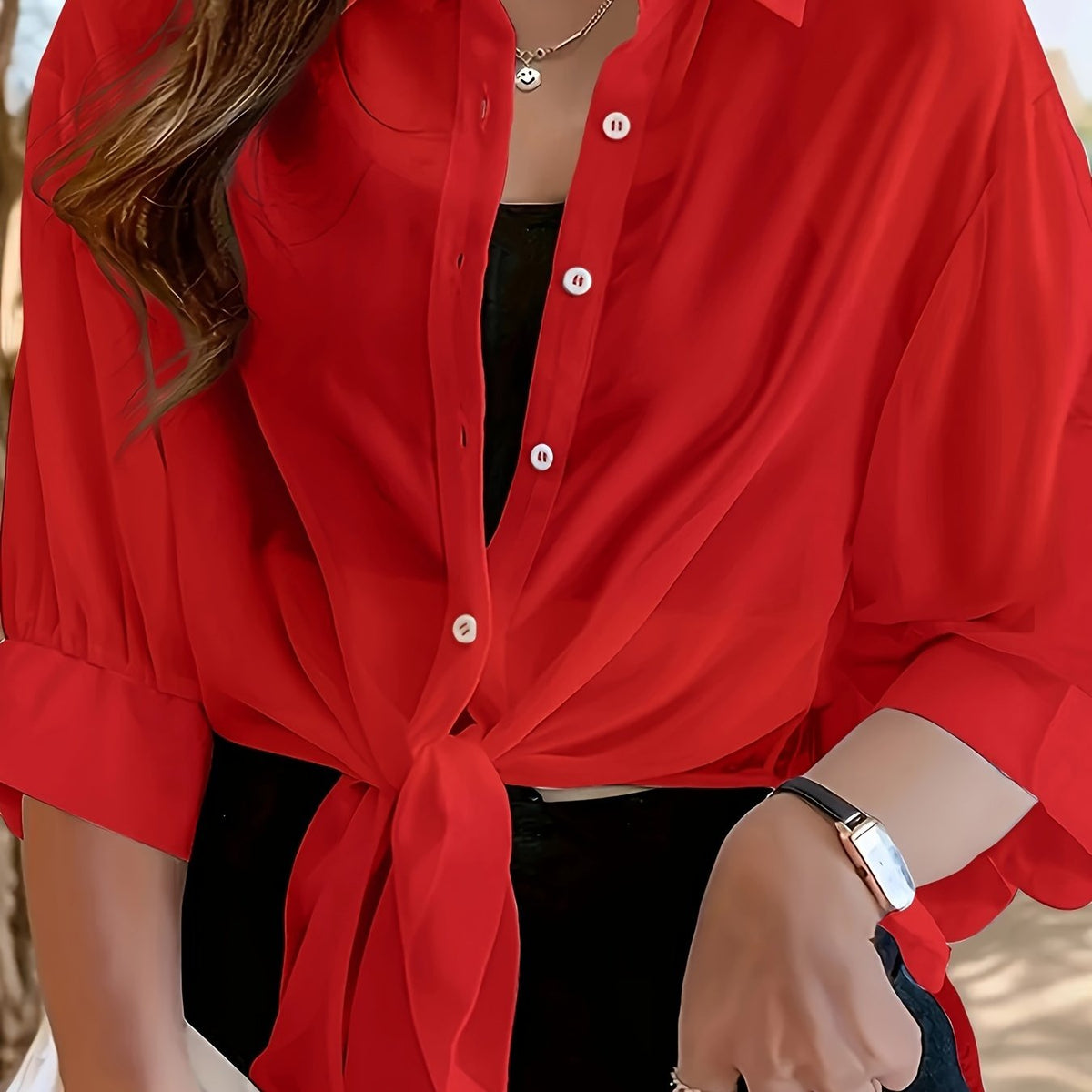 Blouse grande taille en soie, tombé fluide — composition : 75% Polyester, 25% Polyamide