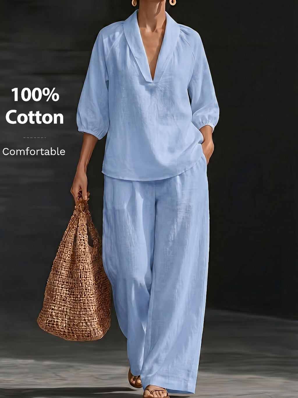 Ensemble grande taille, coupe ample, poches pratiques, toucher naturel, visuel produit