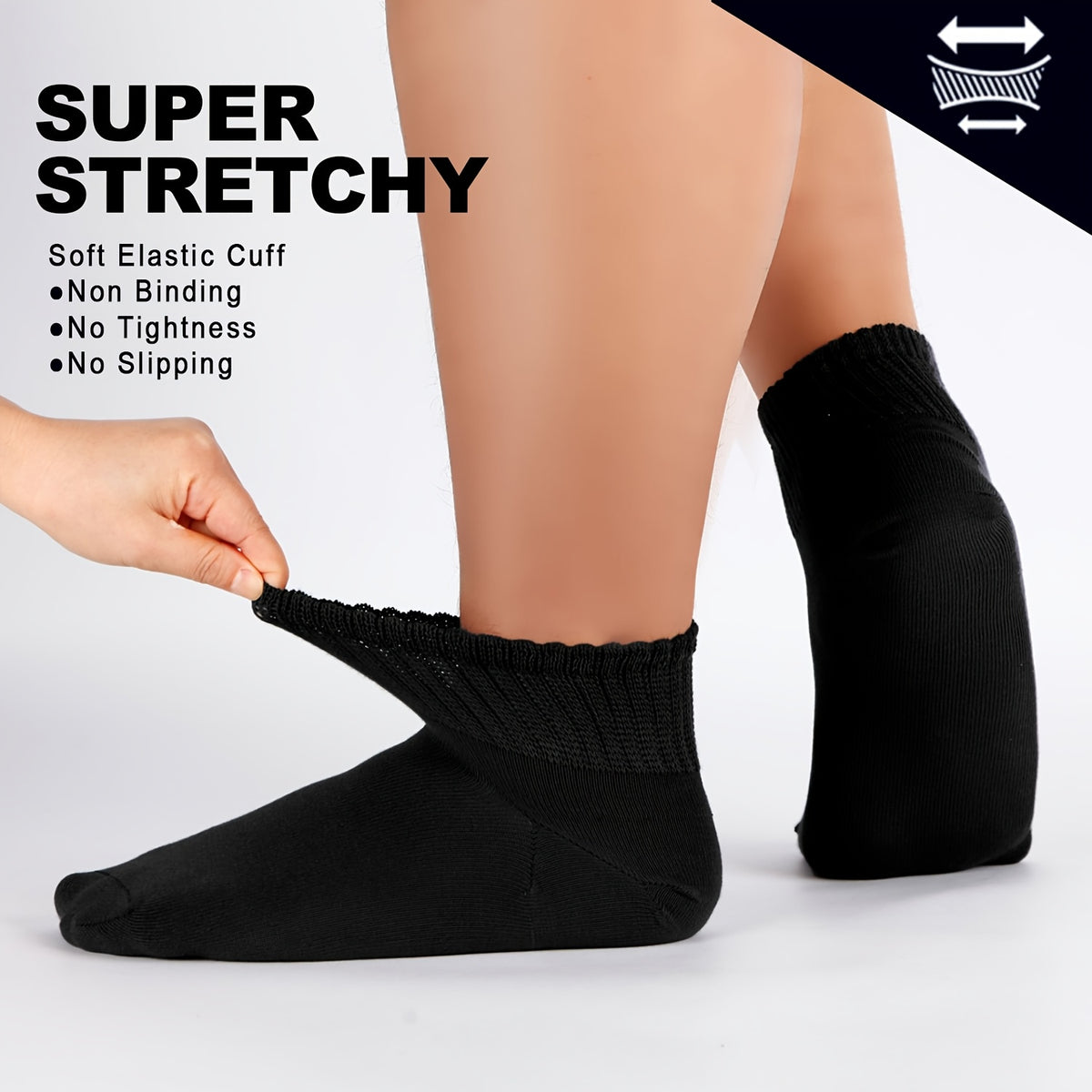 Chaussettes grande taille, coupe ample, tombé fluide, détail du col