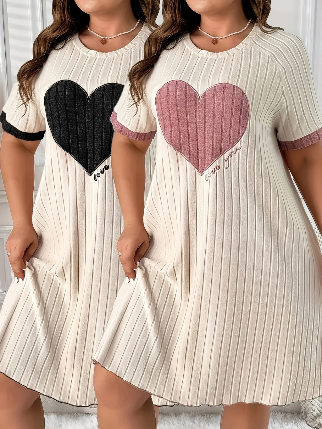 Chemise de grande taille, lot de 2 à cœur appliqué