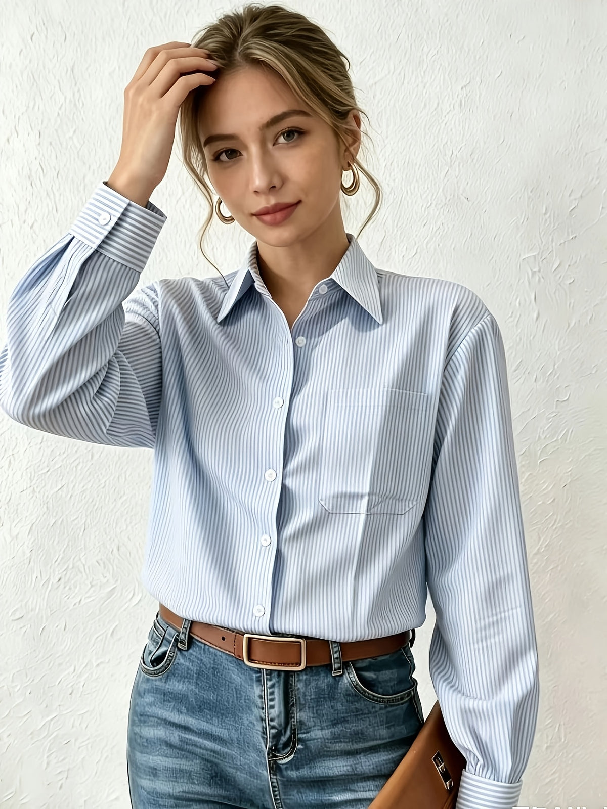 Chemise grande taille à rayures, coupe oversize, col à revers, manches longues Image