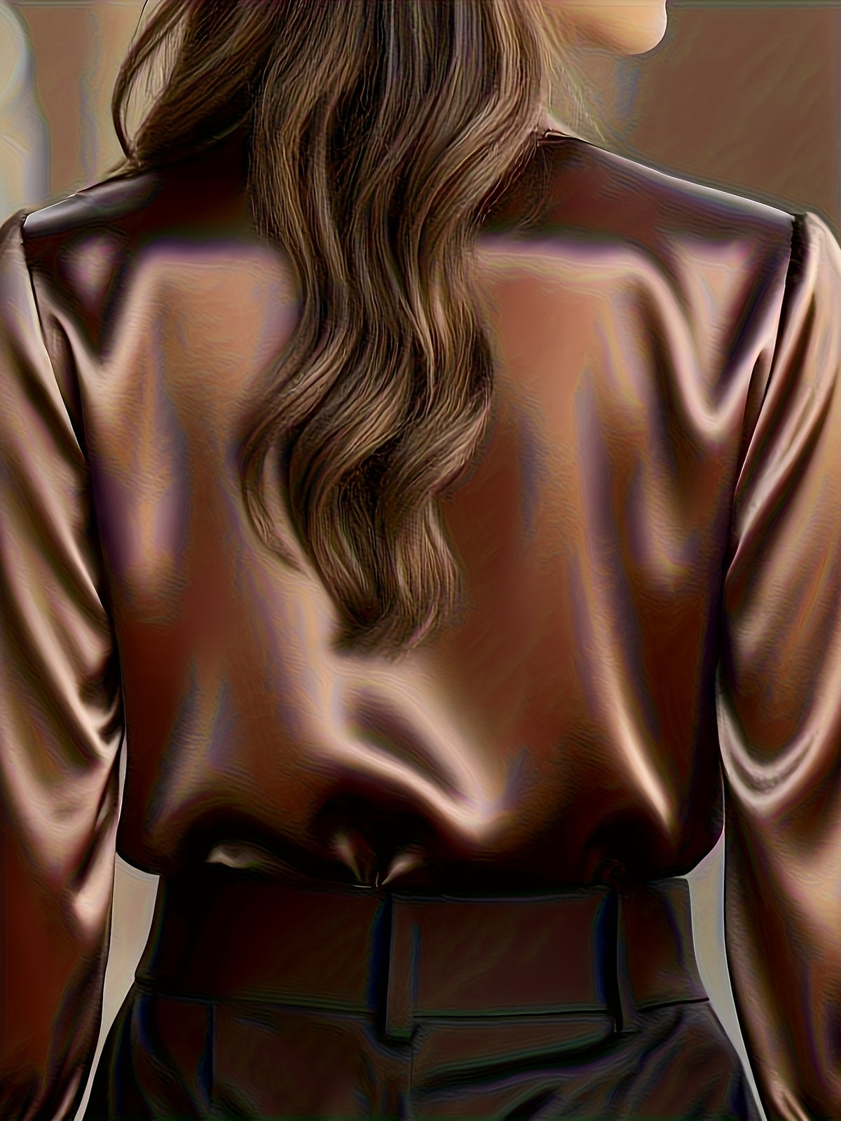 Chemisier grande taille en satin, coupe oversize, col à revers, boutonnage — composition : 95% Polyester, 5% Élasthanne Image
