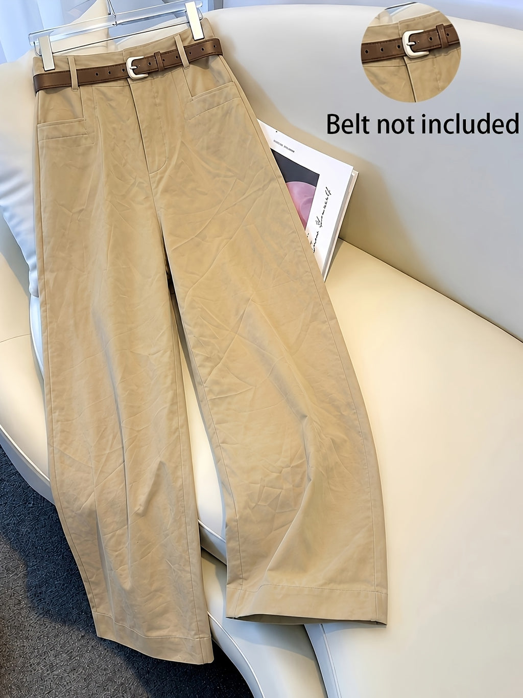 Pantalon chino grande taille — Kaki clair à poches plaquées