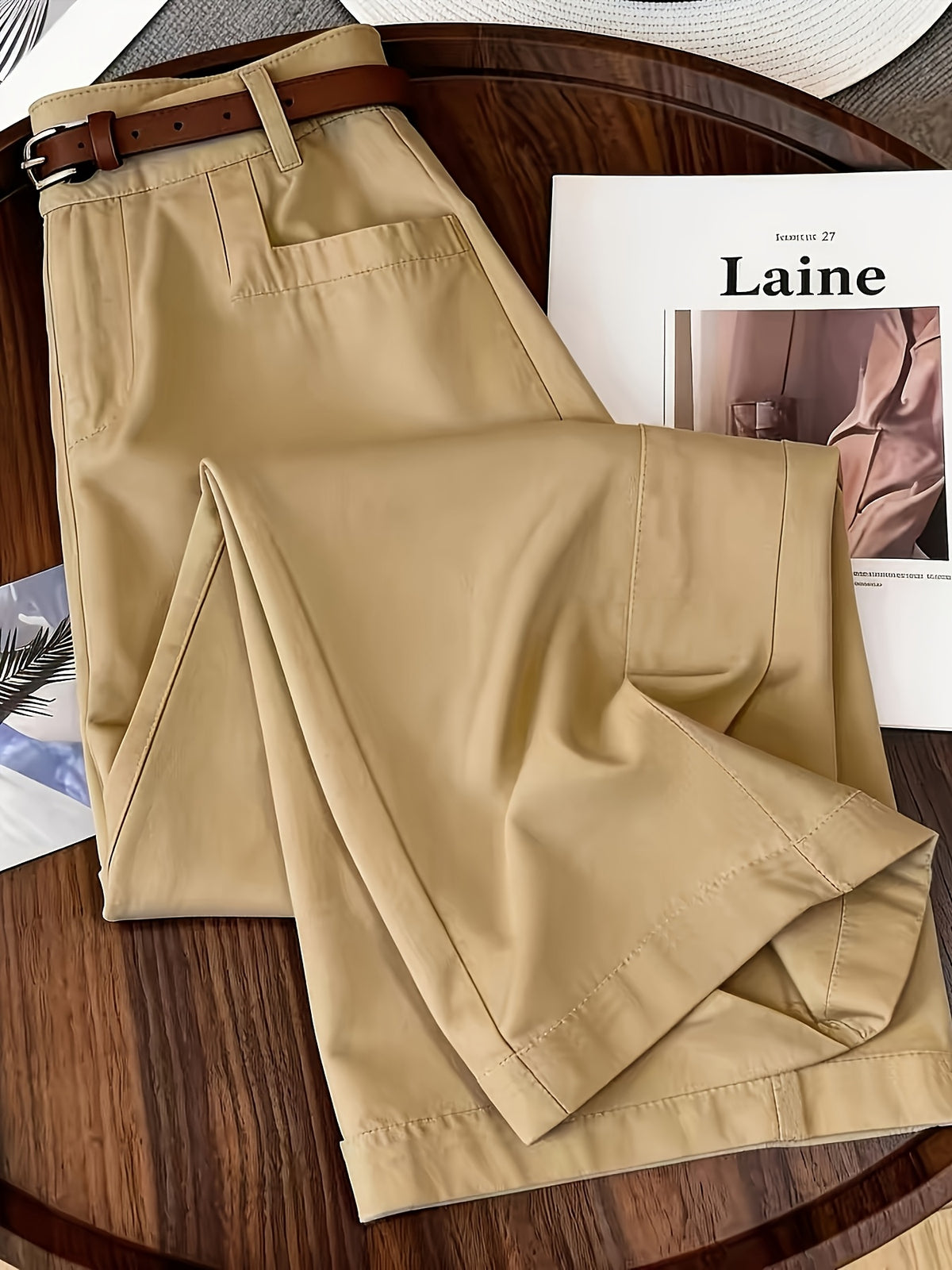 Pantalon chino grande taille — Kaki clair à poches plaquées