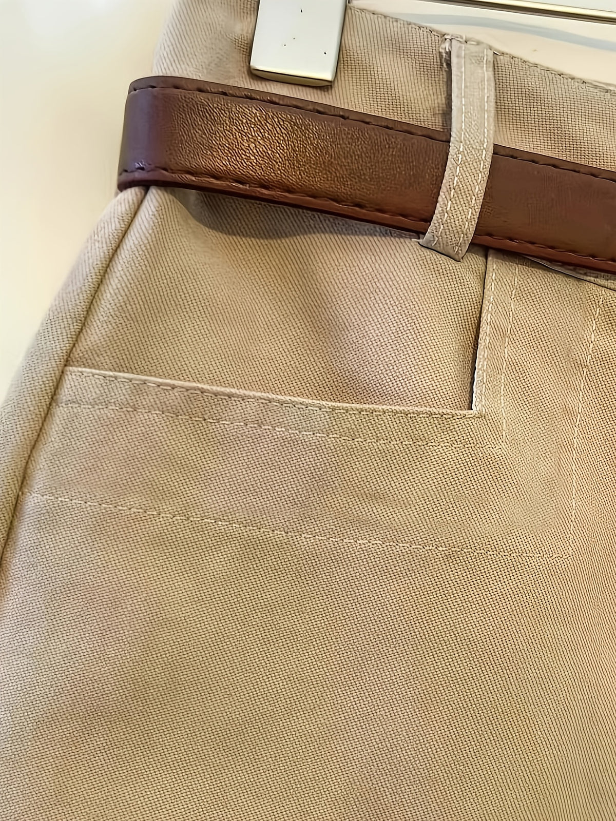 Pantalon chino grande taille — Kaki clair à poches plaquées