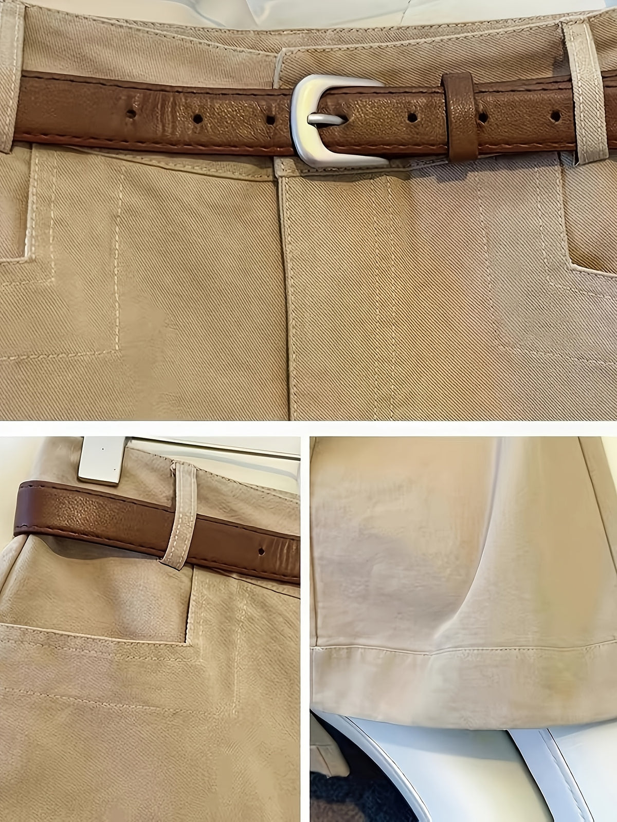 Pantalon chino grande taille — Kaki clair à poches plaquées
