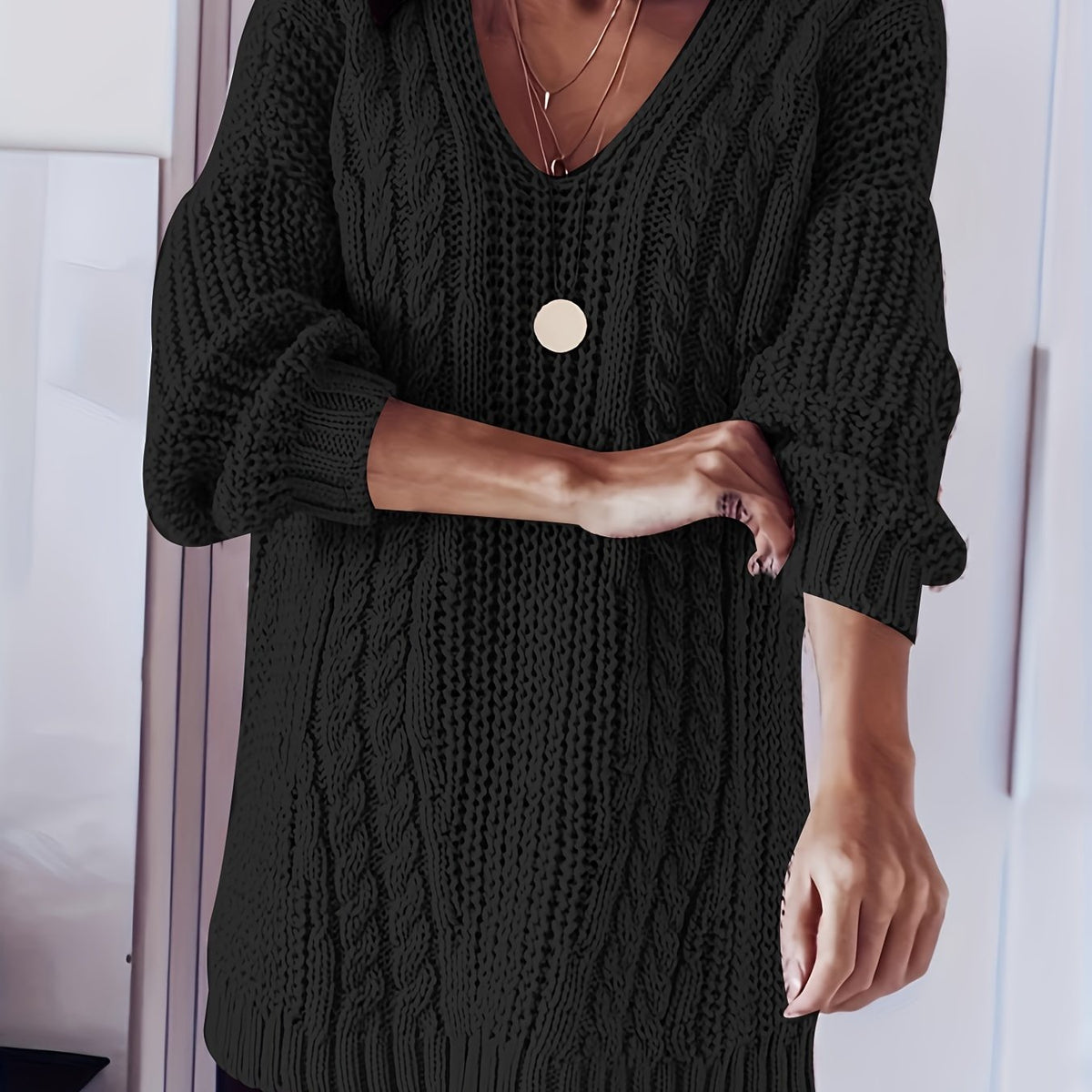 Pull grande taille, col V, forte élasticité, tissu opaque