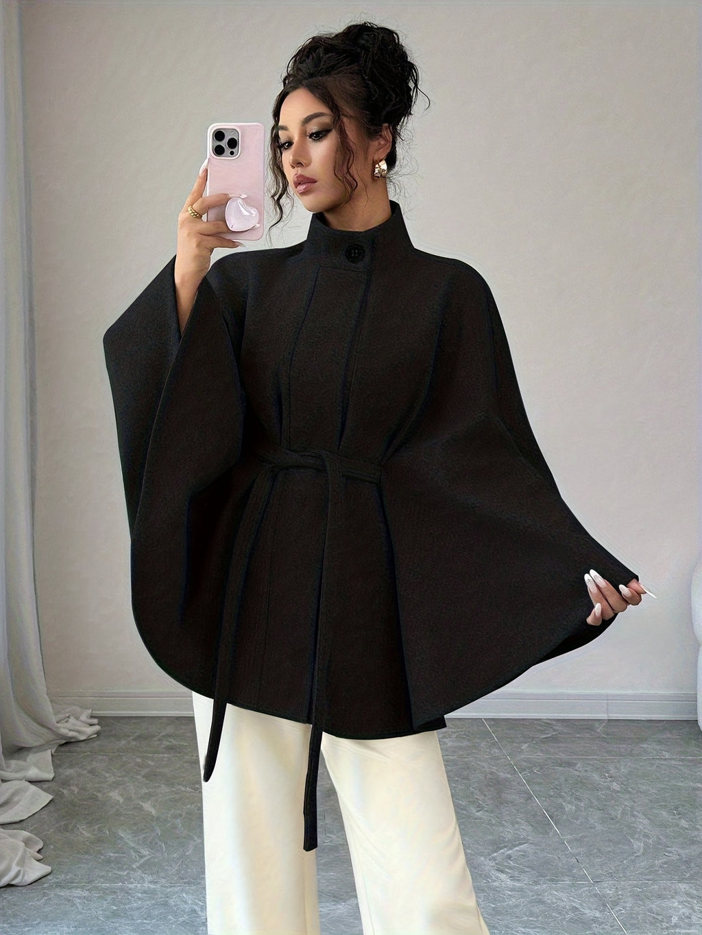 Manteau grande taille, col roulé, chaleur d'hiver — composition : 100% Polyester