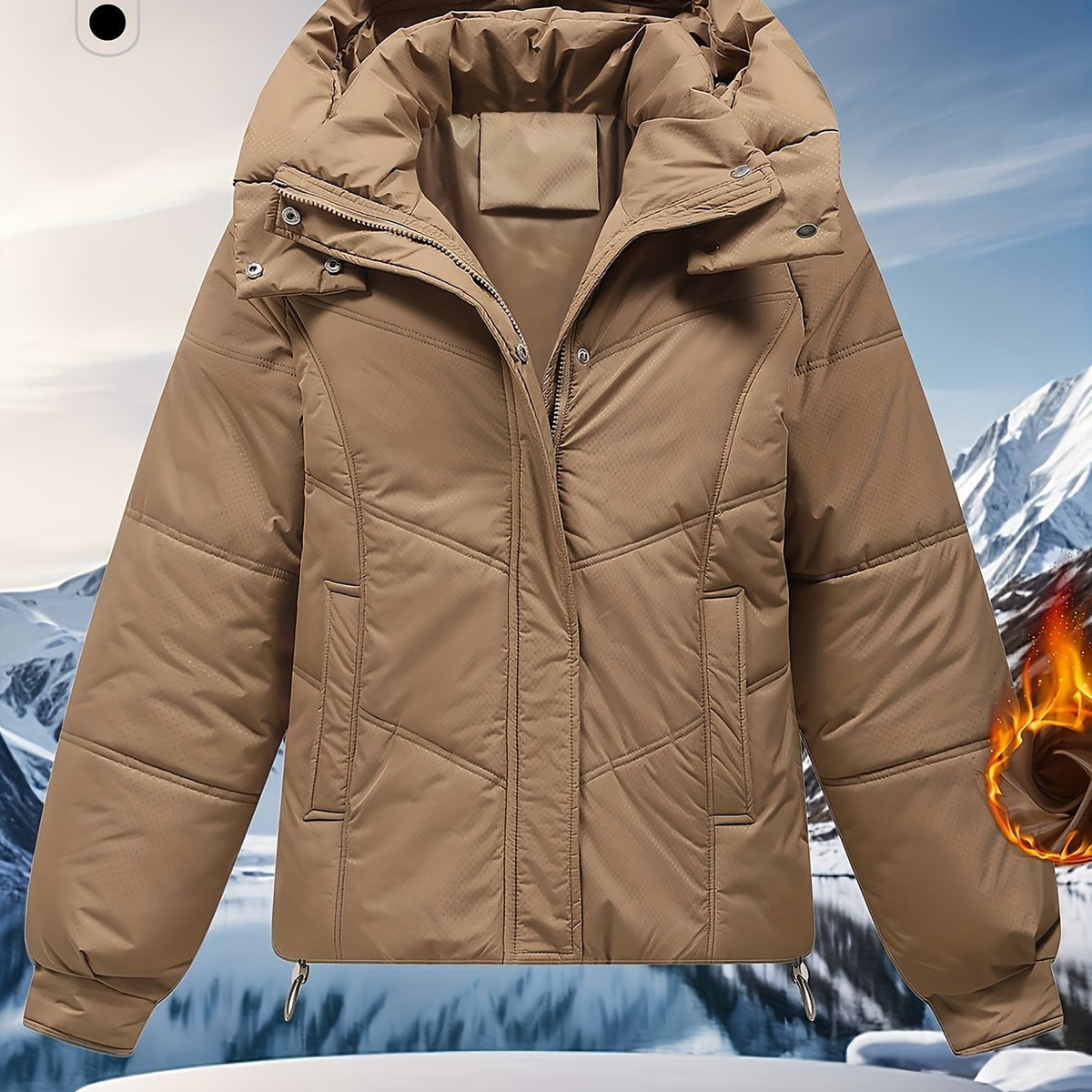 Manteau grande taille, fermeture zippée, chaleur d'hiver, matelassé, tissu opaque
