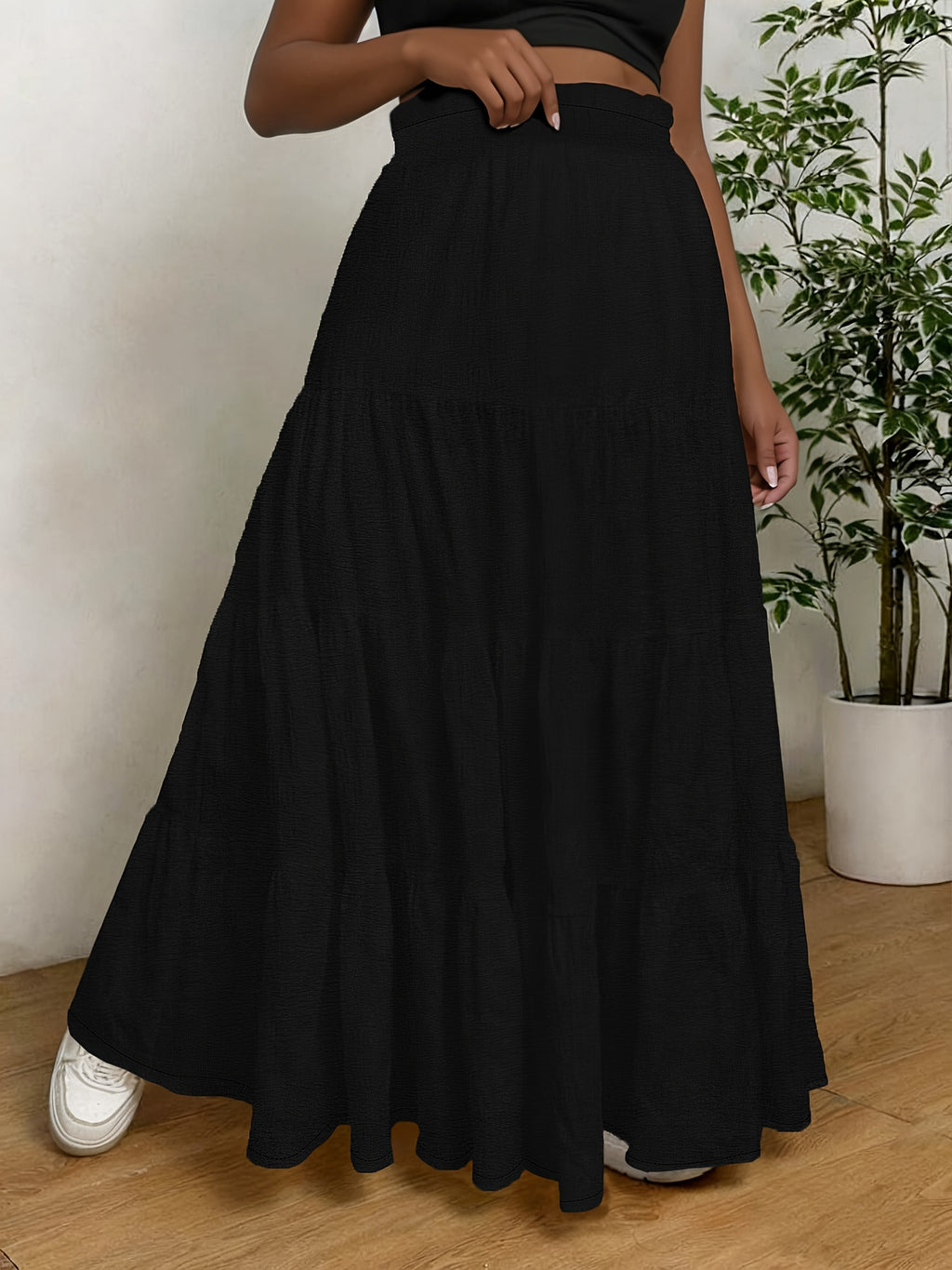 Jupe grande taille, coupe évasée, allure élégante, détail du col