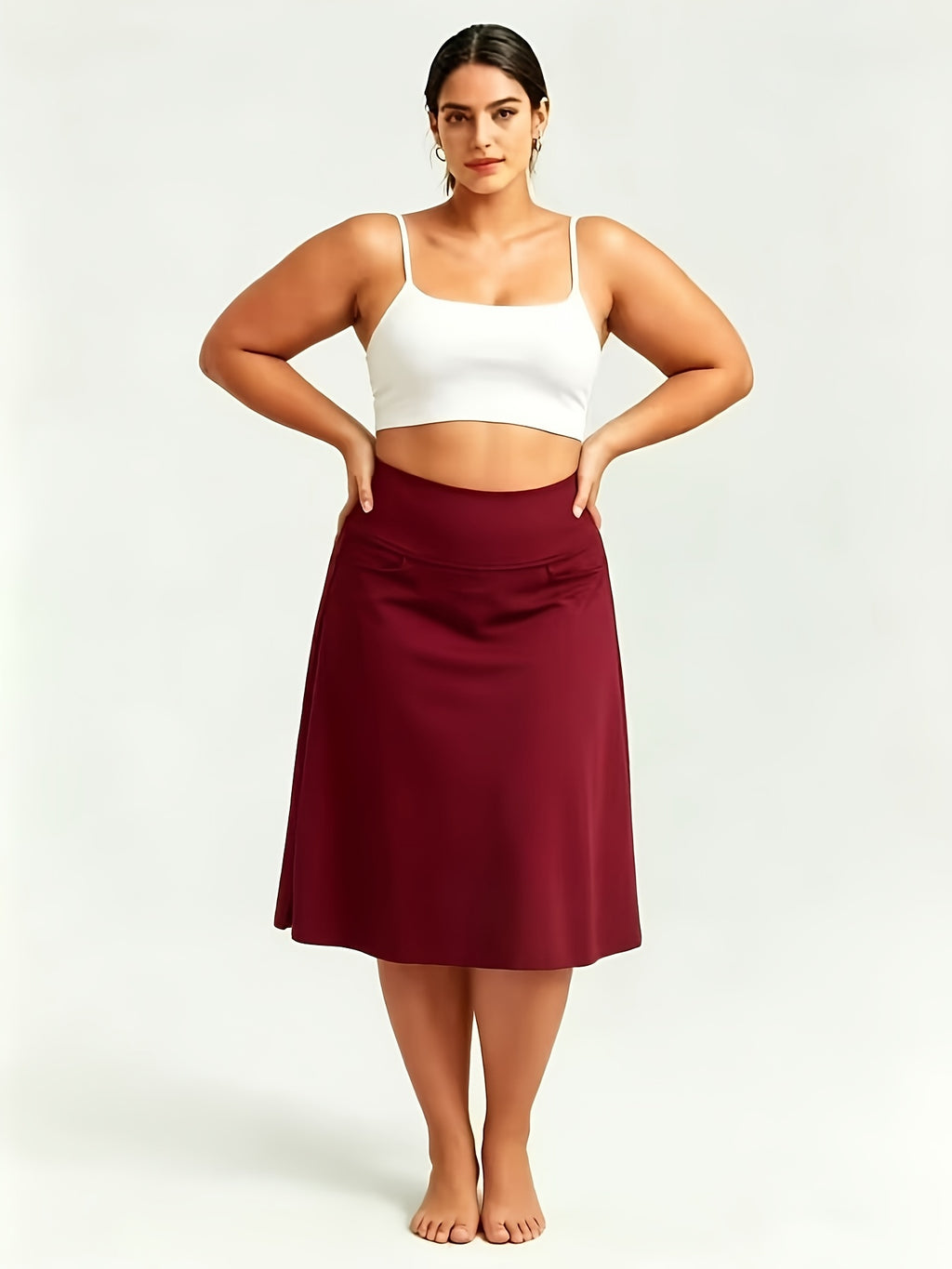 Jupe grande taille, poches plaquées, détail du tissu