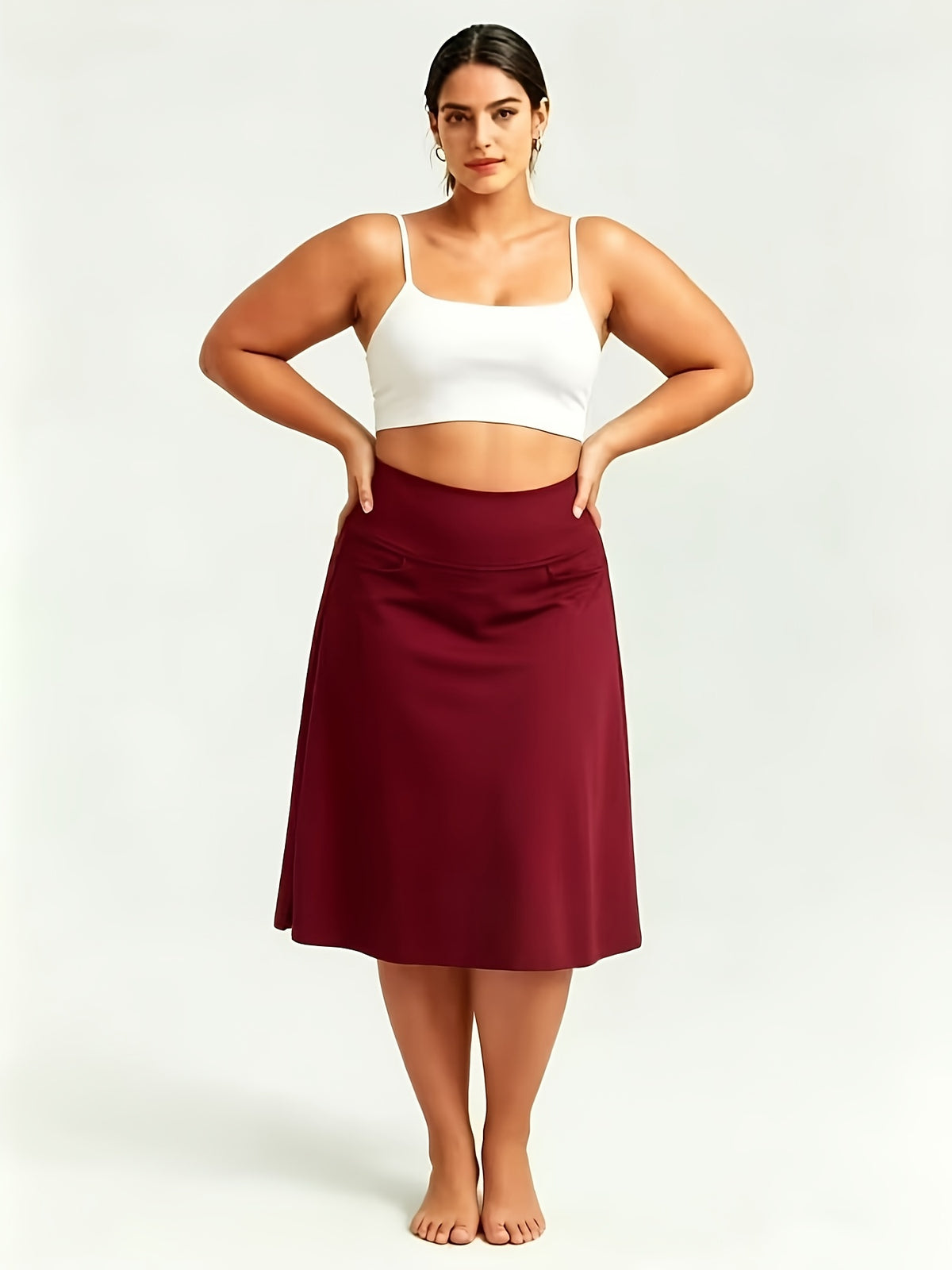 Jupe grande taille, poches plaquées, détail du tissu