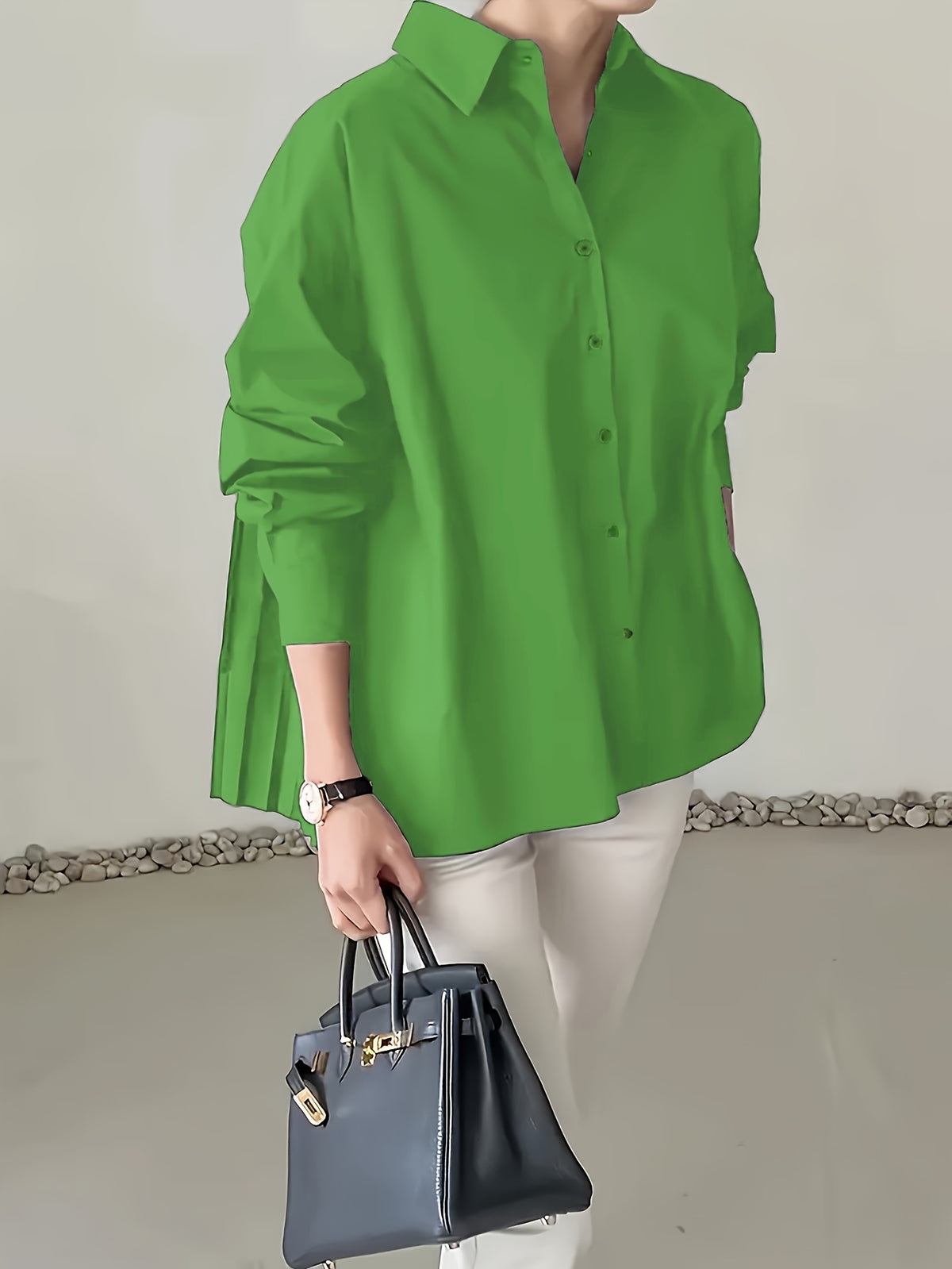 Chemise grande taille, coupe ample, pompons, manches longues, visuel produit