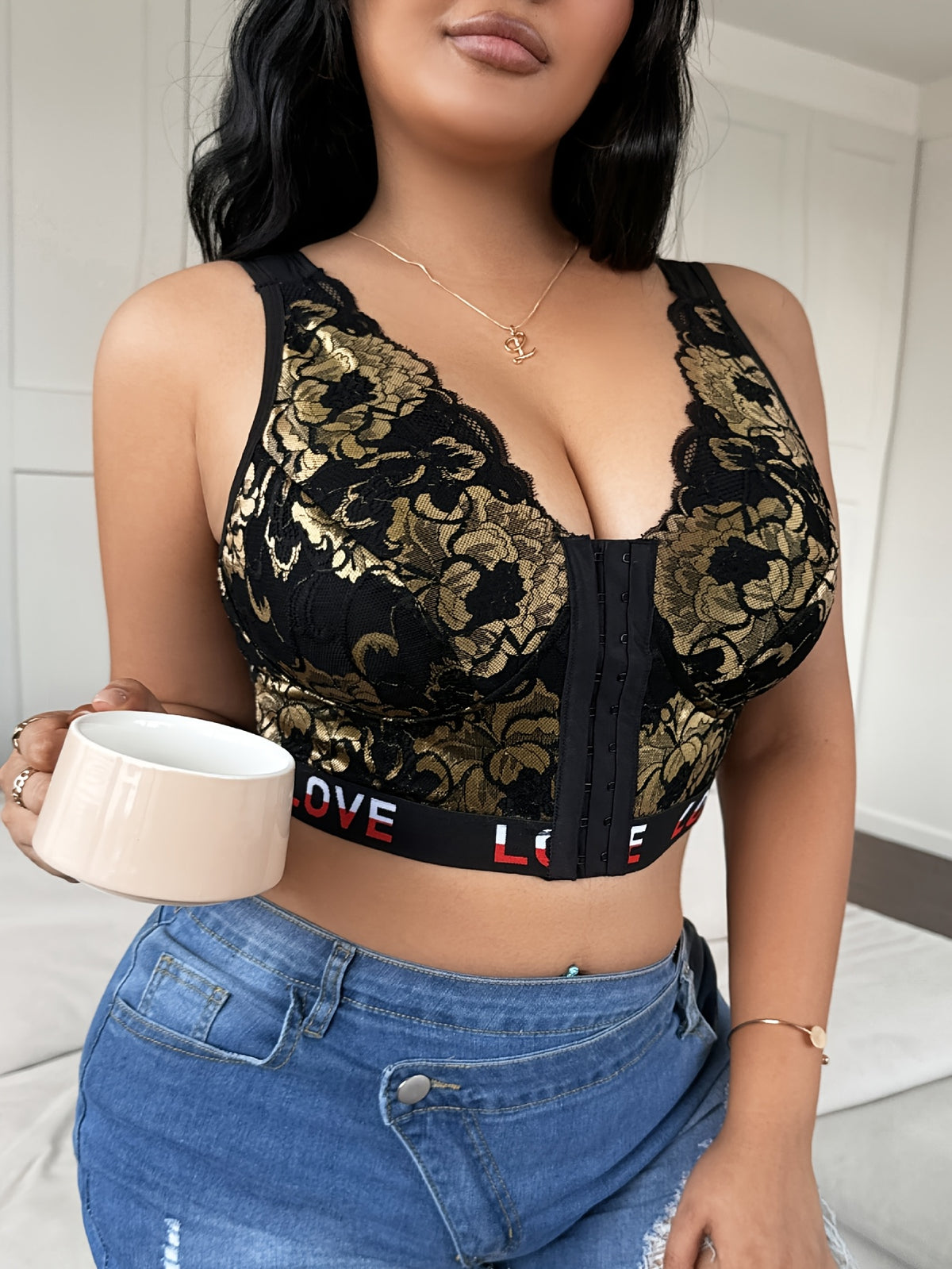 Bustier grande taille — Dentelle deux tons sur fond noir