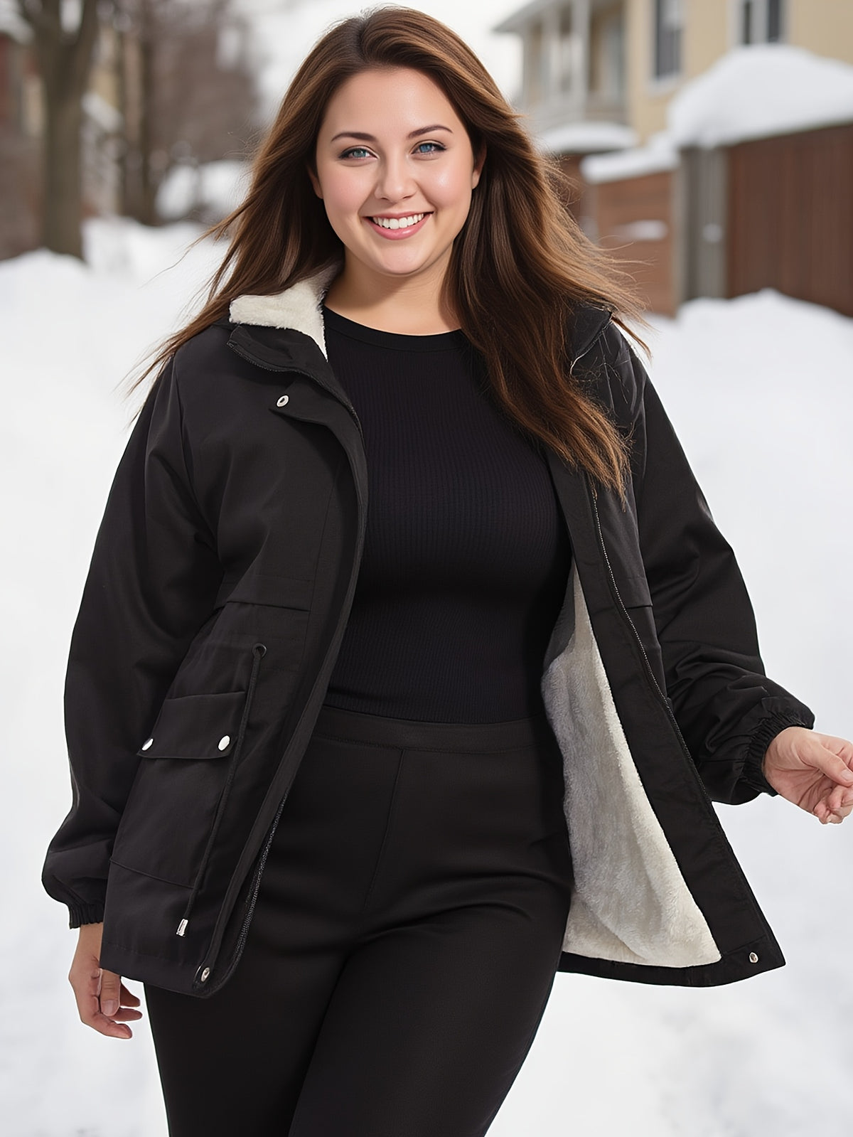 Veste grande taille, coupe oversize, cordon de serrage, capuche