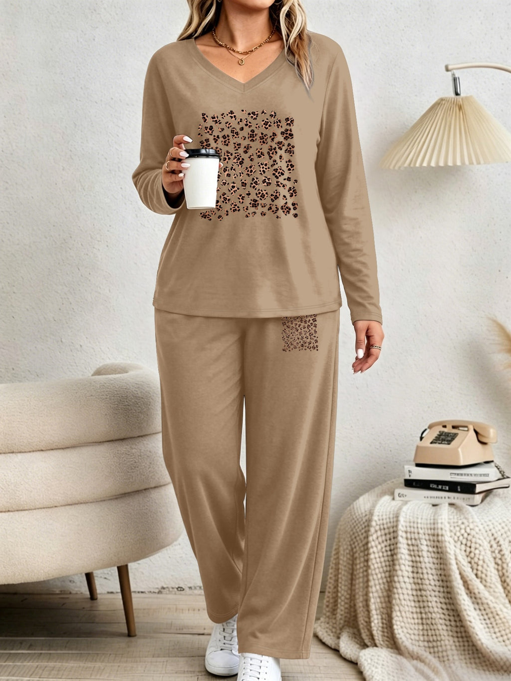 Ensemble grande taille à imprimé léopard, toucher naturel, autre coloris