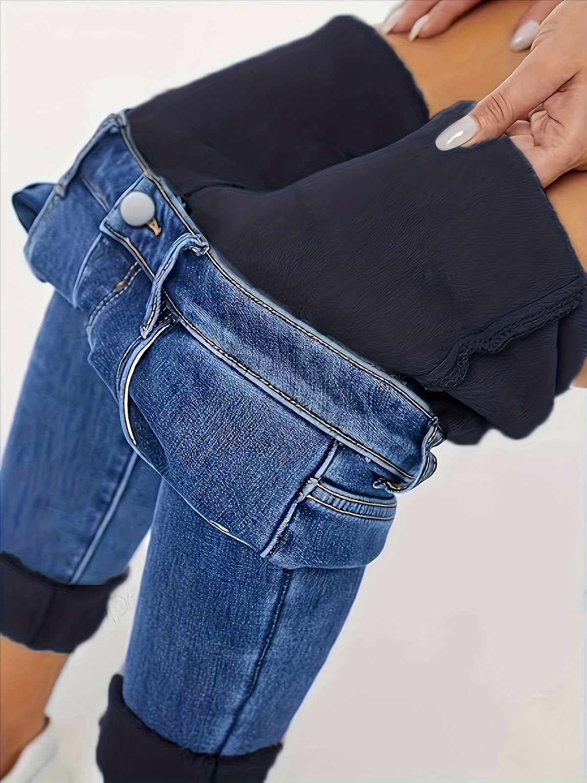Pantalon grande taille, tenue franche, chaleur d'hiver — composition : 68% Coton, 29% Polyester, 3% Élasthanne Image