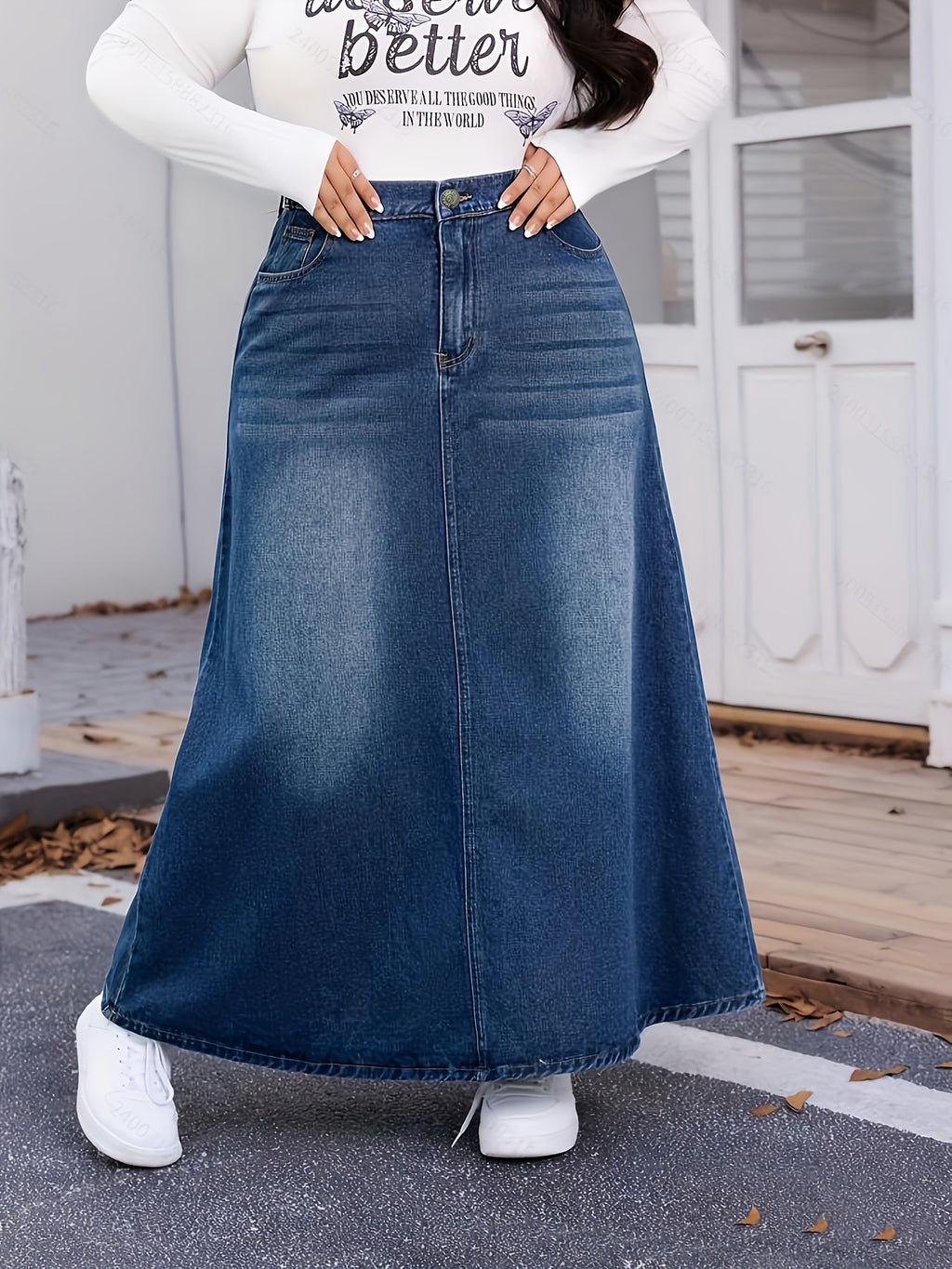 Jupe grande taille, coupe ample, toucher naturel — composition : 78% Coton, 20% Polyester, 2% Élasthanne