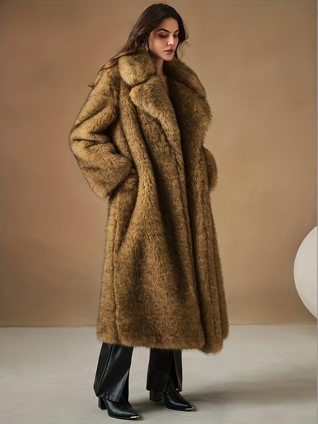 Vêtement grande taille en sherpa, coupe oversize, col, porté de face