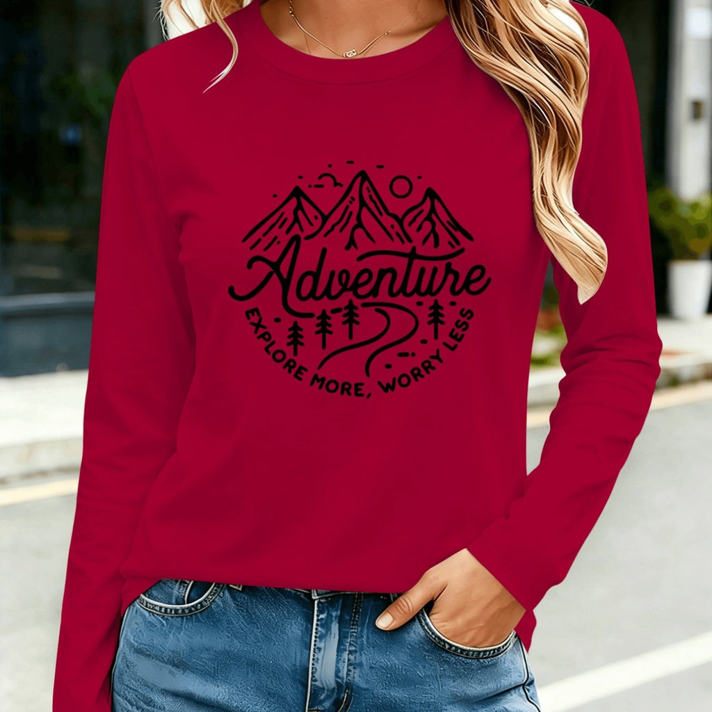 T-shirt grande taille, col rond, manches longues, toucher naturel, porté de face