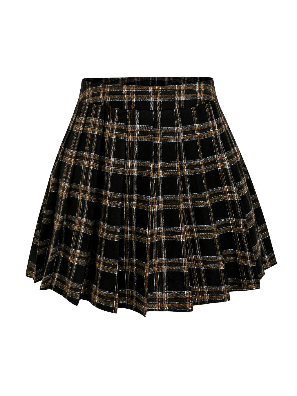 Jupe grande taille à carreaux, fermeture zippée, détail du col