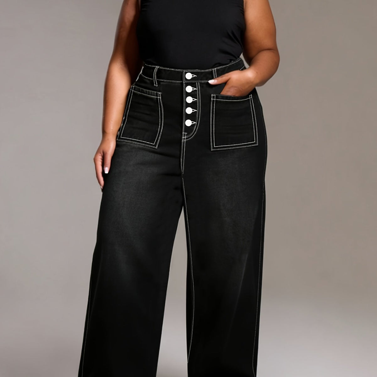 Pantalon grande taille, coupe oversize, tombé fluide — matière : viscose Image
