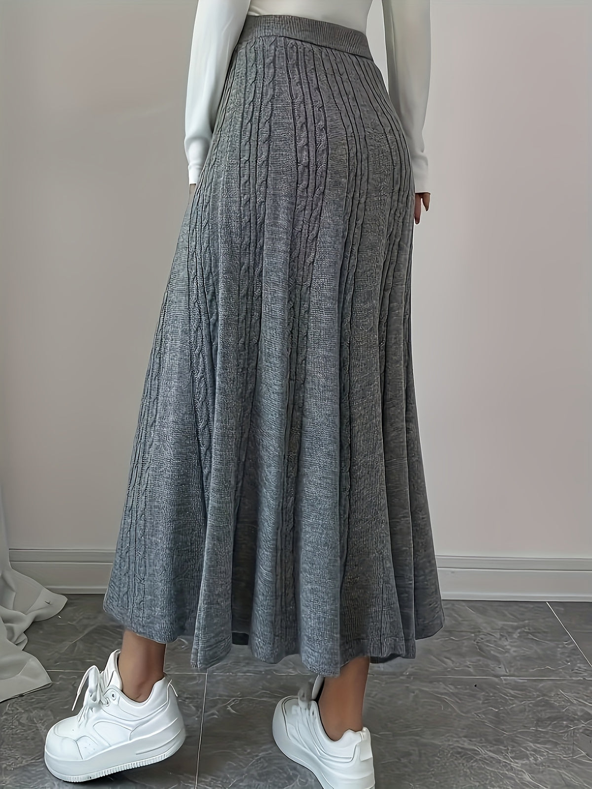 Jupe grande taille, ceinture assortie, chaleur d'hiver, porté de face