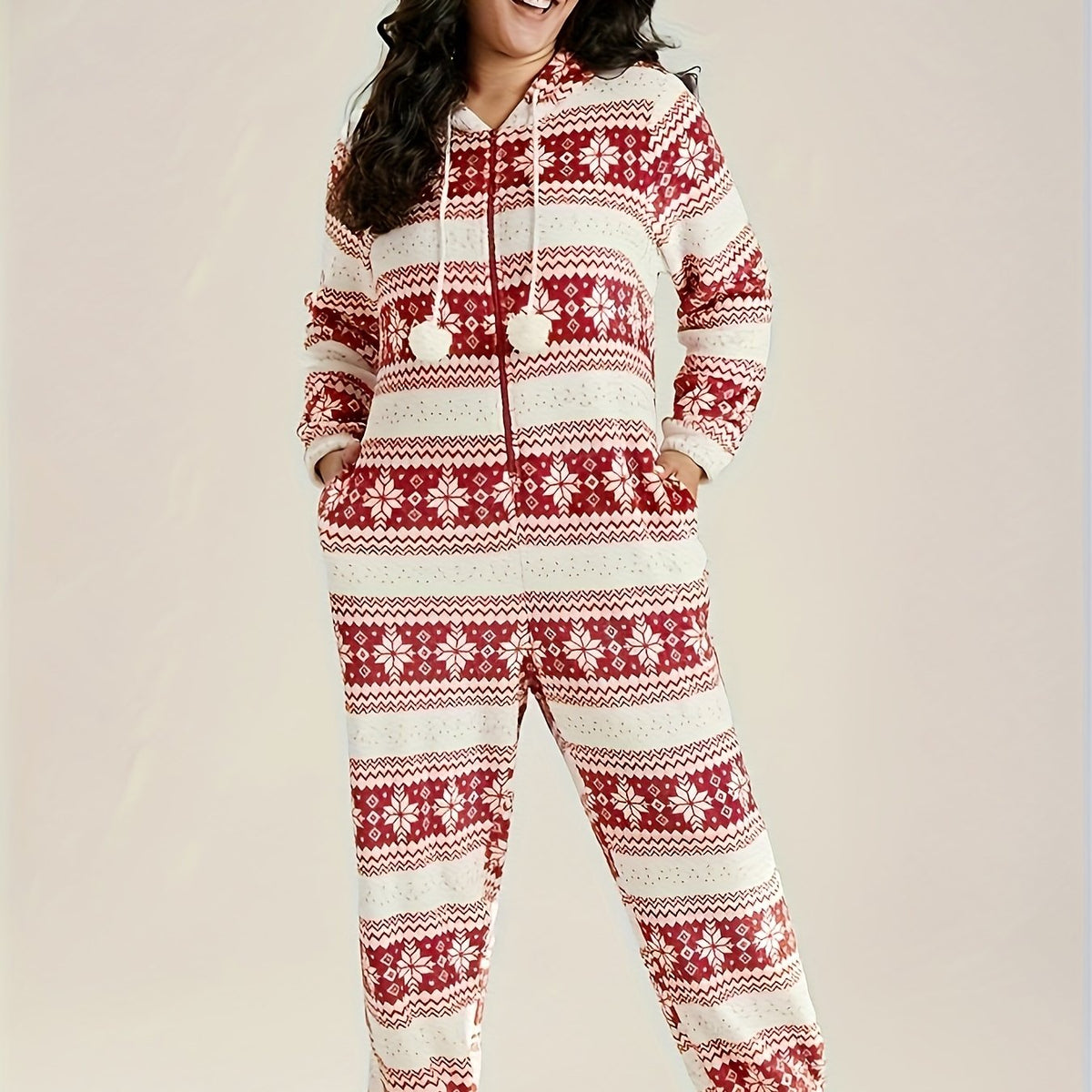 Combinaison grande taille à imprimé géométrique, chaleur d'hiver — matière : polyester Image