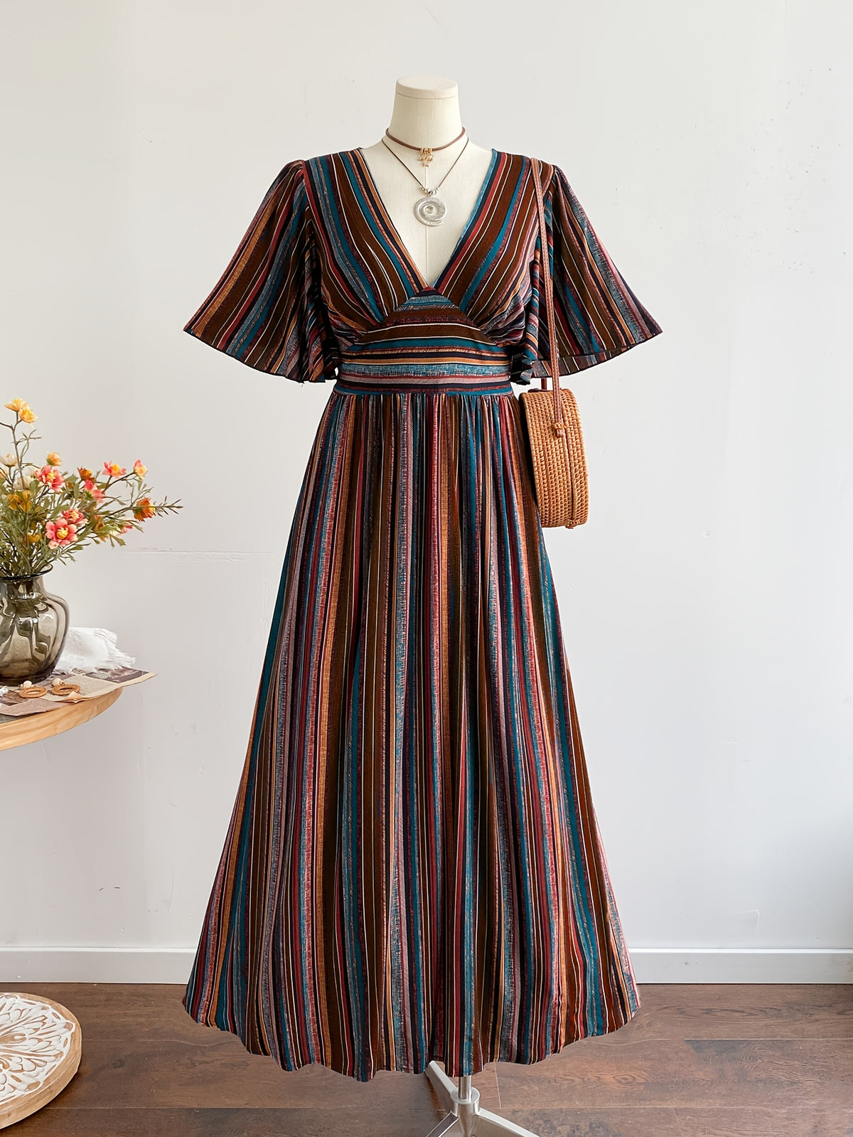 Robe maxi grande taille, trois imprimés en viscose mate