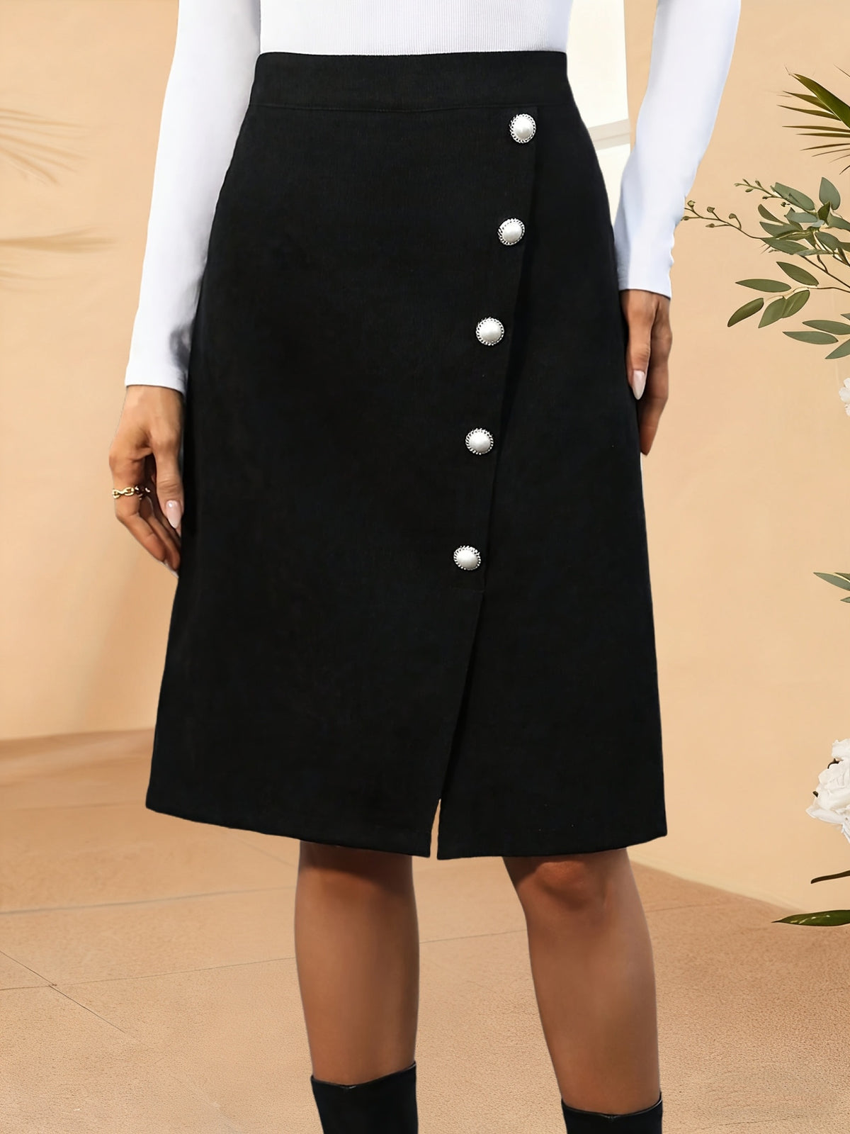 Jupe grande taille, boutonnage, fente