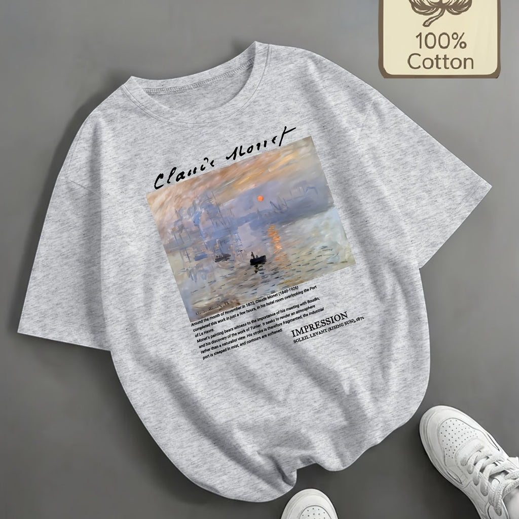 Top grande taille, col rond, manches courtes, toucher naturel, vue de profil