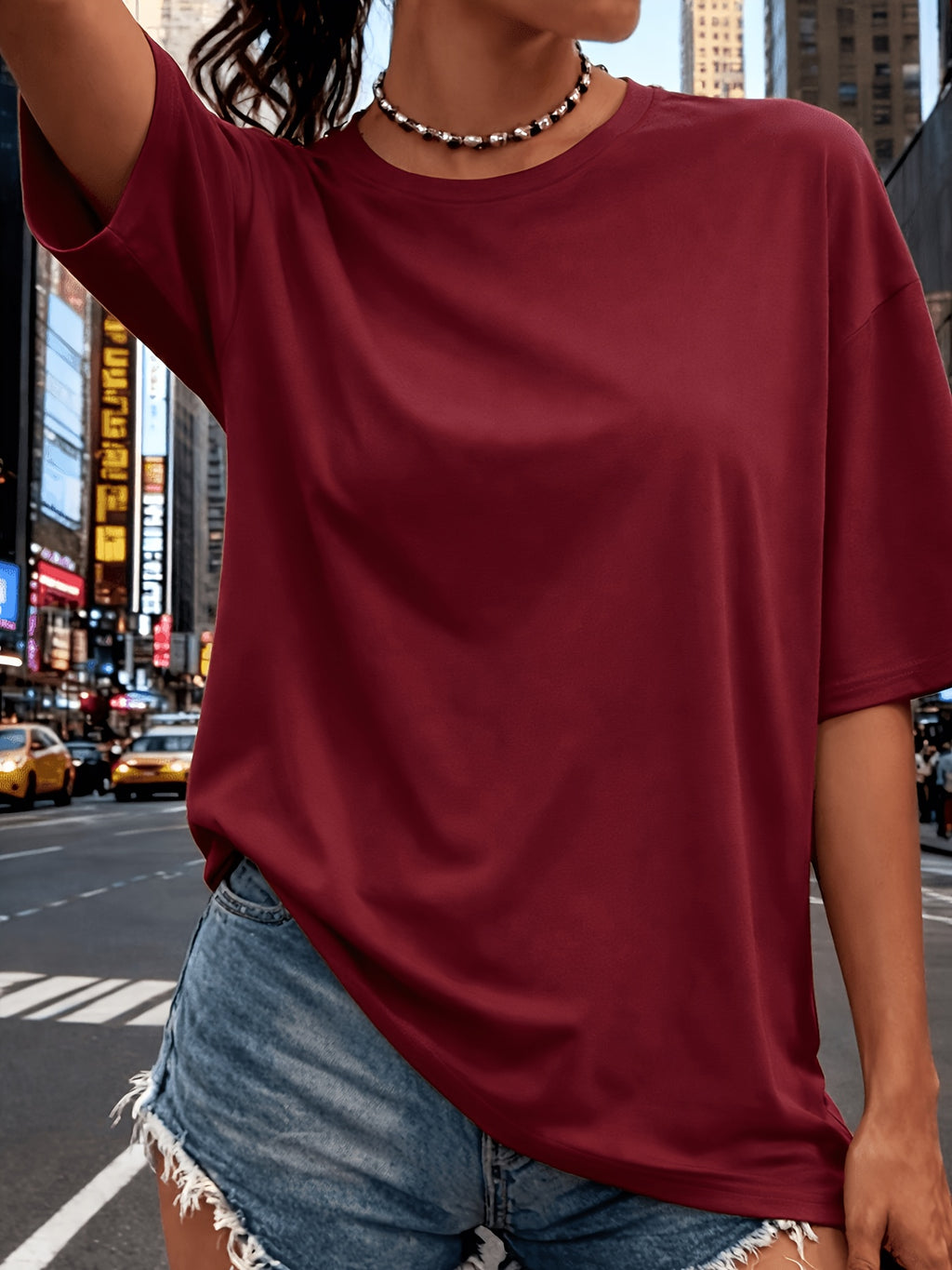 T-shirt grande taille, coupe ample, col rond, manches courtes