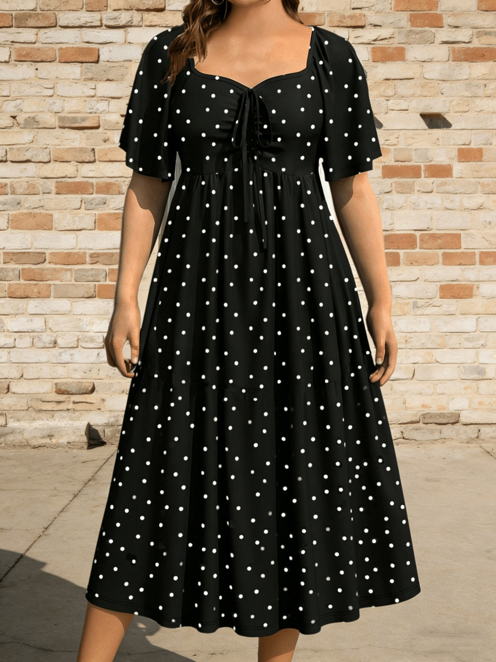 Robe mi-longue grande taille — Pois, taille sous poitrine