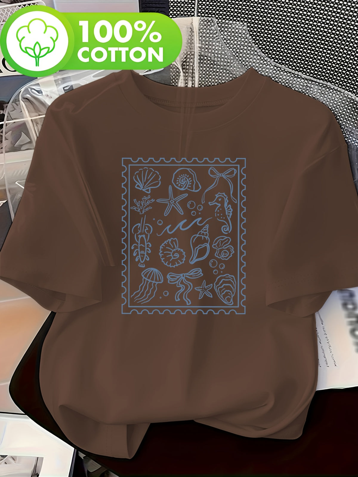 Top grande taille, col rond, manches courtes, toucher naturel, autre coloris