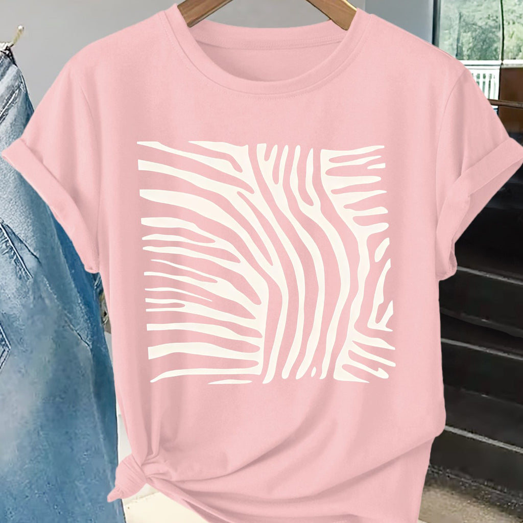 T-shirt grande taille à imprimé zébré, coupe ample, manches courtes, porté de face
