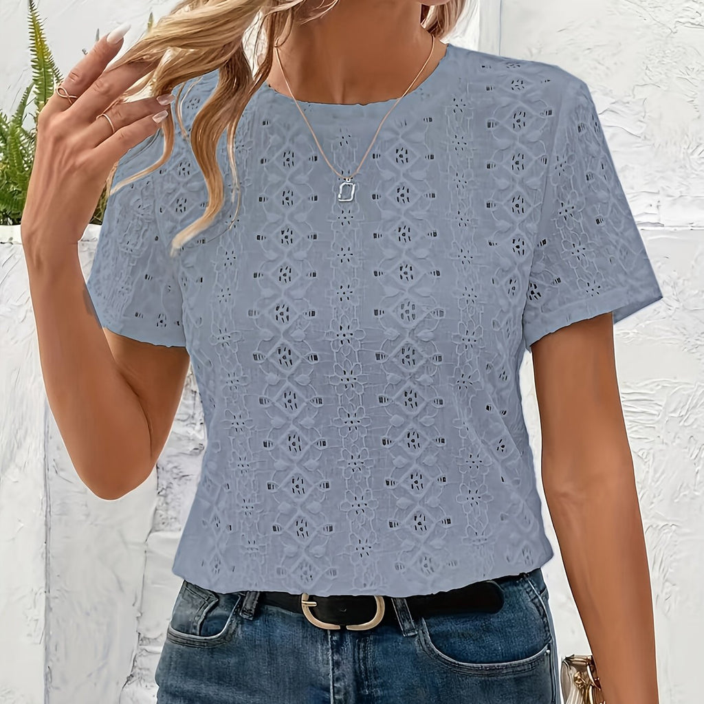 T-shirt grande taille en maille, manches courtes, maille souple, détail du tissu