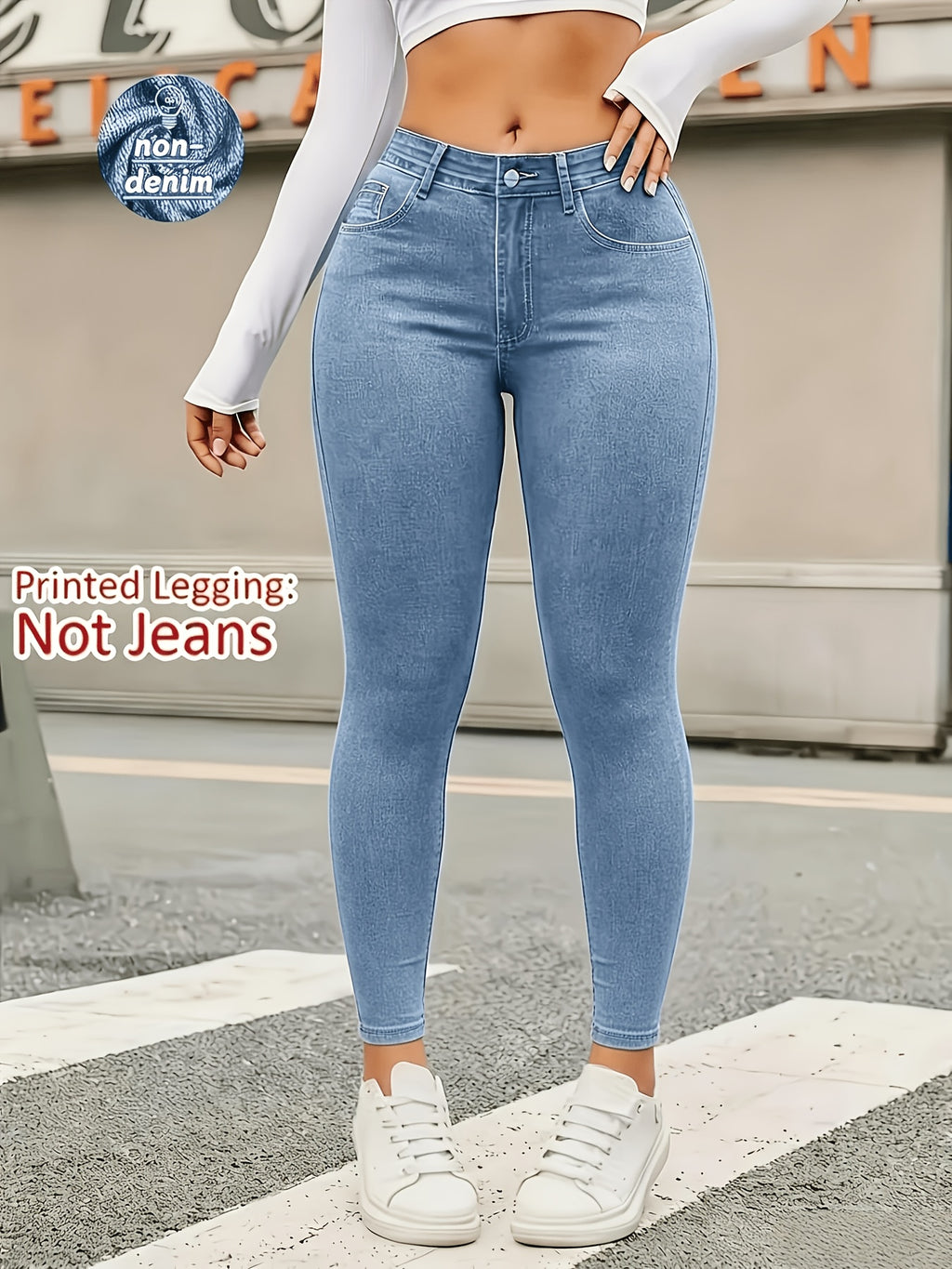 Legging imprimé grande taille — Lot de deux, effet denim