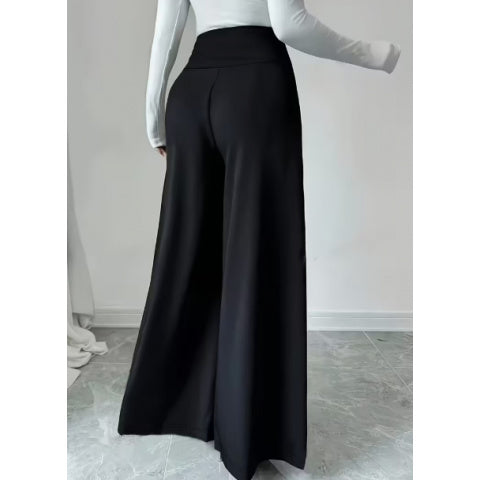 Pantalon grande taille, coupe évasée, jambe large, esprit décontracté, vu de dos