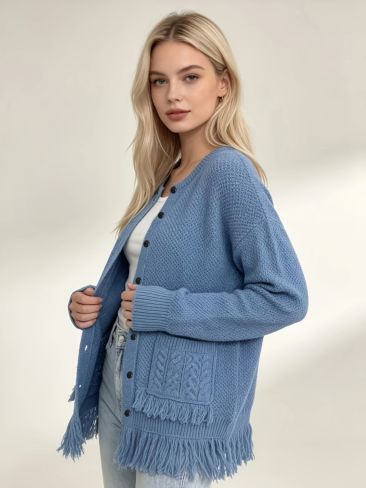 Cardigan grande taille, col rond, chaleur d'hiver, tissu opaque