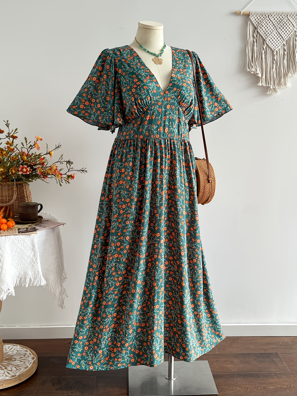 Robe maxi grande taille, trois imprimés en viscose mate